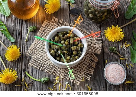 False Capers Made From Young Dandelion Buds In Spring