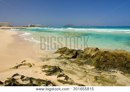 Beach Corralejo On The Canary Island Fuerteventura, Spain.