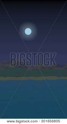 Starry Moonless Sky. Ocean Shore Line With Waves On A Beach. Island Beach Paradise With Waves. Vacat