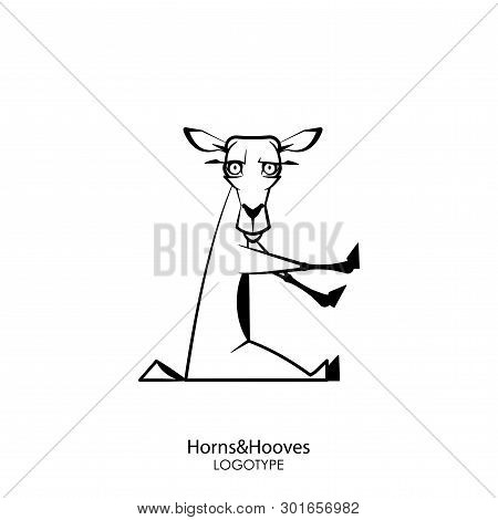 Cartoon Character Of A Forest Animal. Funny Cute Deer Sitting Posing On A White Background. Vector I