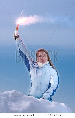 Nainen punainen Falschfeuer. Apua signaalin.