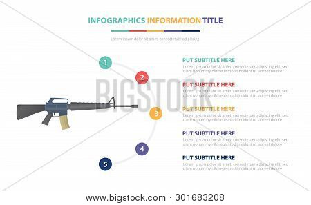 M-16 Assault Riffle Infographic Template Concept With Five Points List And Various Color With Clean 