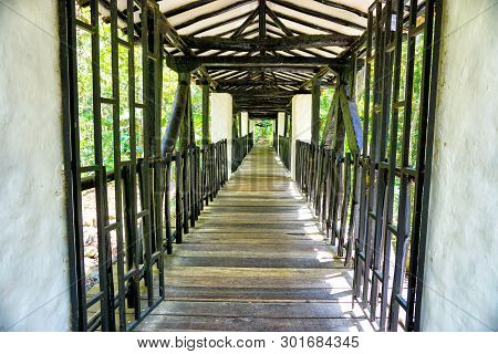 Indoor View Of Old Bridge In The Gallineral Park In San Gil, Colombia.