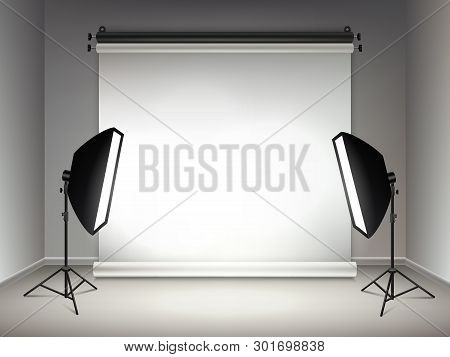Shining Stage. Illumination And Glow Light Effects From Projectors Softboxes Lamps And Spotlights Ve