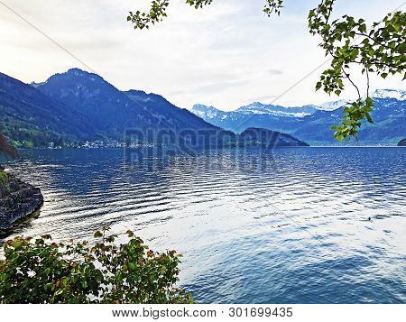 A View Of The Lake Lucerne Or Vierwaldstaetersee And Swiss Alps From The Vitznau Settlement - Canton