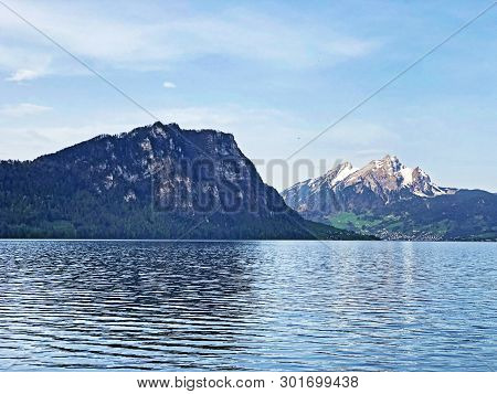 A View Of The Lake Lucerne Or Vierwaldstaetersee And Swiss Alps From The Vitznau Settlement - Canton