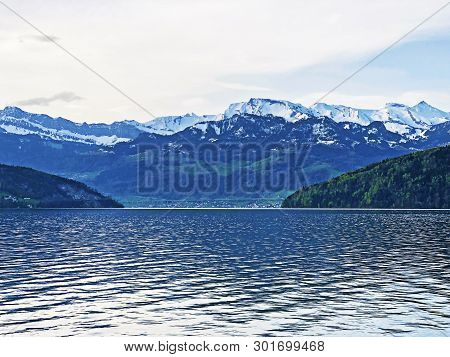 A View Of The Lake Lucerne Or Vierwaldstaetersee And Swiss Alps From The Vitznau Settlement - Canton