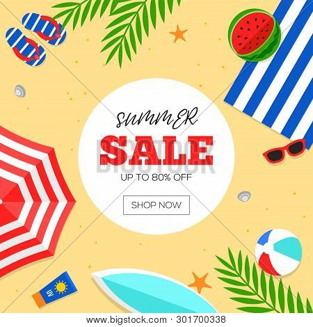 Summer Sale, Summer Beach Background Vector Illustration