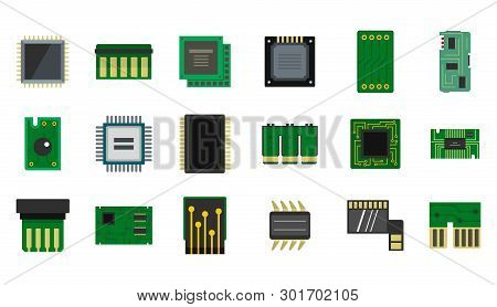 Micro Chip Icon Set. Flat Set Of Micro Chip Icons For Web Design Isolated On White Background