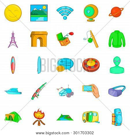Adventure Icons Set. Cartoon Set Of 25 Adventure Icons For Web Isolated On White Background