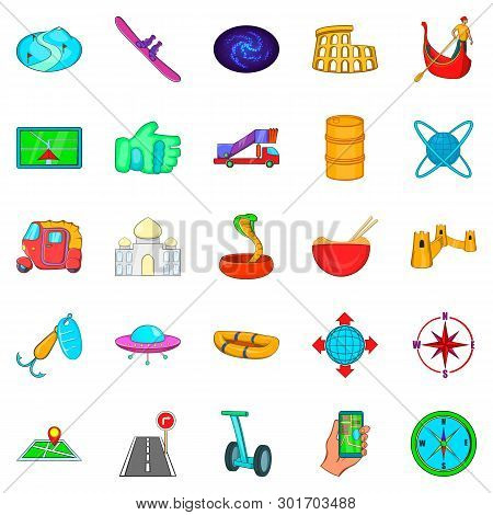 Adventure Style Icons Set. Cartoon Set Of 25 Adventure Style Icons For Web Isolated On White Backgro