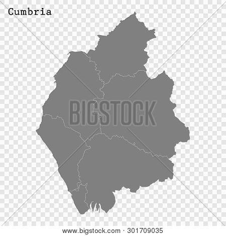 High Quality Map Of Cumbria Is A County Of England, With Borders Of The Districts