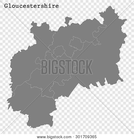 High Quality Map Of Gloucestershire Is A County Of England, With Borders Of The Districts