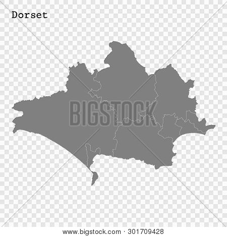 High Quality Map Of Dorset Is A County Of England, With Borders Of The Districts