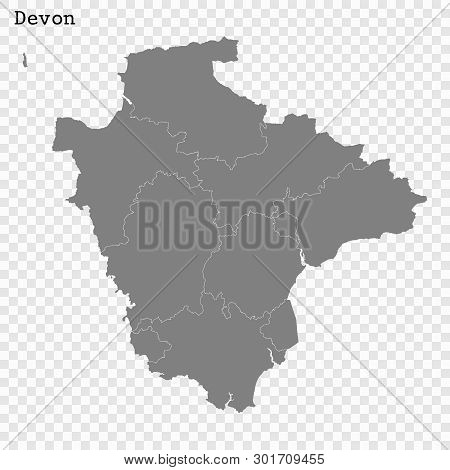 High Quality Map Of Devon Is A County Of England, With Borders Of The Districts