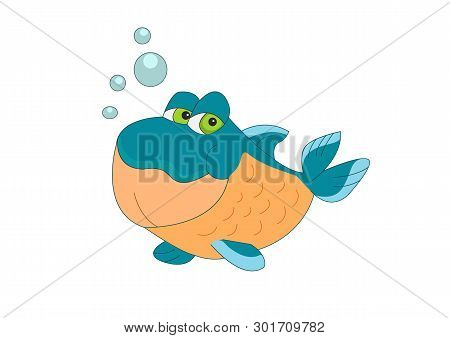 Little Fish Blowing Bubbles Of Air Vector Illustration