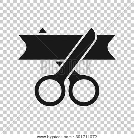 Scissors Icon In Transparent Style. Cutting Ribbon Vector Illustration On Isolated Background. Cerem