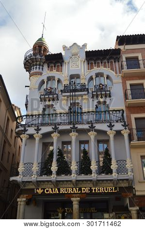 December 26, 2013. Nice White Mudejar Style Building In The Torico Square Christmas Dress In Teruel.