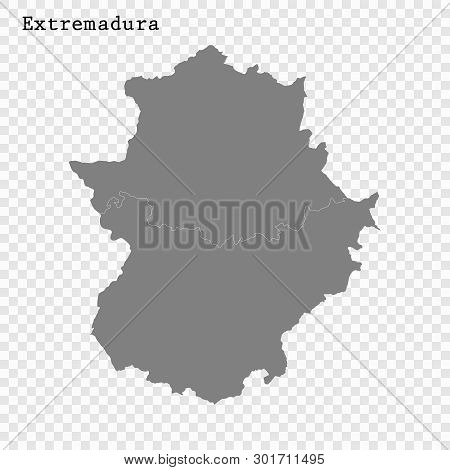 High Quality Map Of Extremadura Is A State Of Spain, With Borders Of The Districts
