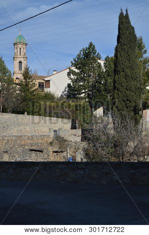 December 27, 2013. Excolegiata Campaign View From The Bullring Seen Through A Window In Rubielos De 
