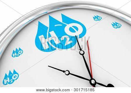 Water H20 Drinkable Clean Resource Clock Time Now 3d Illustration