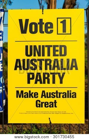 Melbourne, Australia - May 18, 2019: Poster Of The United Australia Party Of Clive Palmer In The Ele