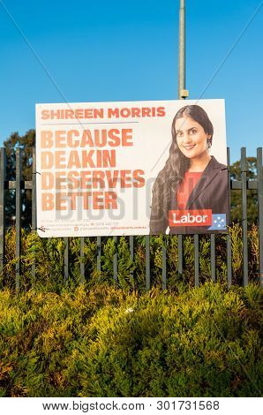 Melbourne, Australia - May 18, 2019: Posters Of Australian Labor Party Candidate Shireen Morris In T