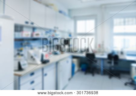 Laboratory Interior Out Of Focus, Template For A Poster, Webpage Or Leaflet