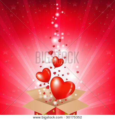 Valentinsdag Card med kasse og Sunburst