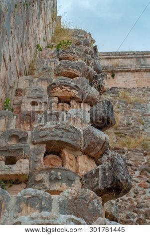 Details Of The Mayan Stone Decorations, In The Archaeological Area Of Ek Balam, On The Yucatan Penin