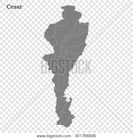 High Quality Map Of Cesar Is A State Of Colombia, With Borders Of The Districts