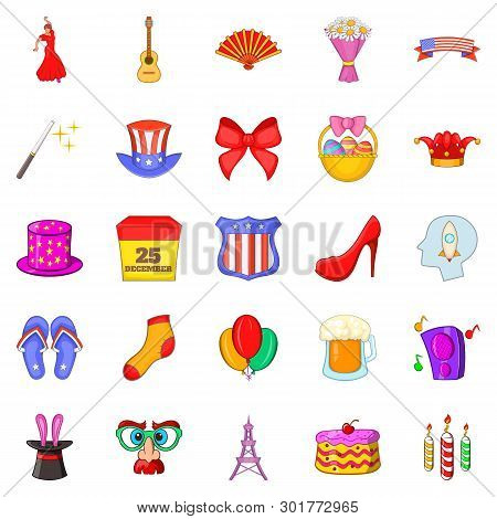 Festive Place Icons Set. Cartoon Set Of 25 Festive Place Icons For Web Isolated On White Background