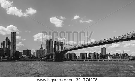 Brookly Bridge Joining The New York And Brooklyn Districts Across The East River