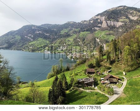 View Of The Vitznau Settlement On The Shore Of Lake Lucerne Or Vierwaldstaetersee - Canton Of Lucern