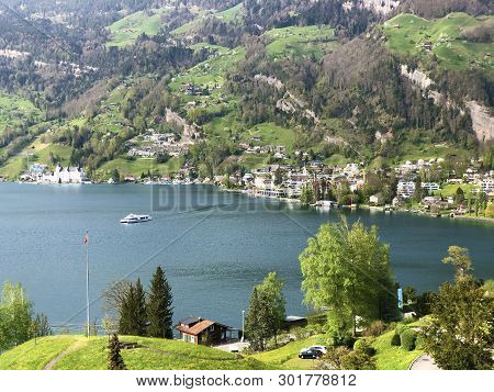 View Of The Vitznau Settlement On The Shore Of Lake Lucerne Or Vierwaldstaetersee - Canton Of Lucern