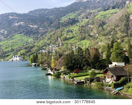 View Of The Vitznau Settlement On The Shore Of Lake Lucerne Or Vierwaldstaetersee - Canton Of Lucern