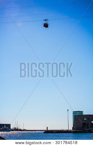 Aerial Tramway, Funicolar At Port Vell In Barcelona, Spain