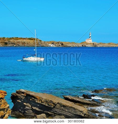 Nézd a Favaritx beacon Menorca, Baleár-szigetek, Spanyolország