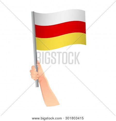 South Ossetia Flag In Hand. Patriotic Background. National Flag Of South Ossetia Vector Illustration