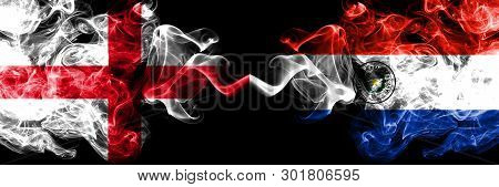 English Vs Paraguay, Paraguayan Smoky Mystic Flags Placed Side By Side. Thick Colored Silky Smokes F