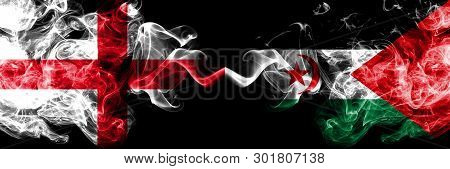 English Vs Sahrawi Smoky Mystic Flags Placed Side By Side. Thick Colored Silky Smokes Flag Of Englan