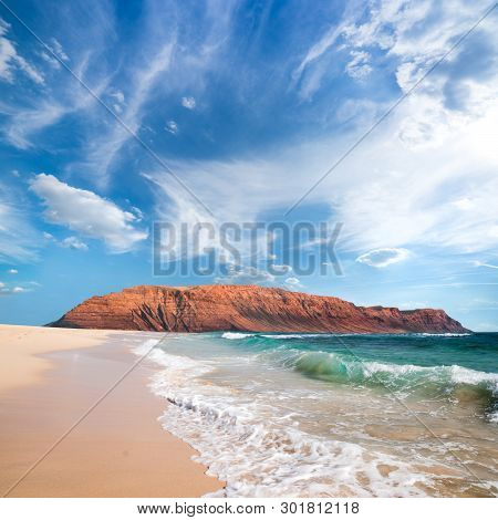 Canary Islands. Northern Side Of Lanzarote From Island Of Graciosa