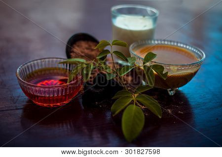 Face Mask Of Devil's Dung Powder On Wooden Surface I.e. Hing Powder Well Mixed With Honey And Milk.u