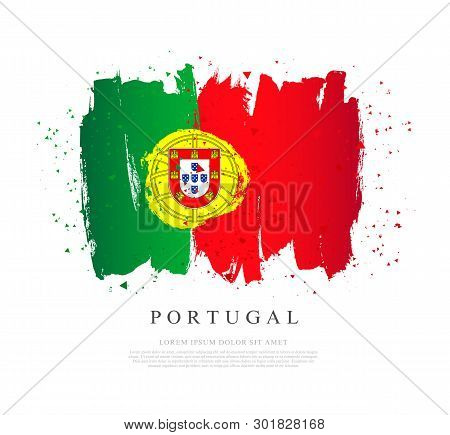 Flag Of Portugal. Vector Illustration On White Background. Brush Strokes Drawn By Hand. Independence