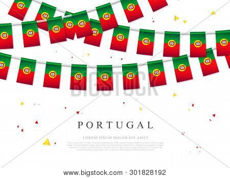 Garland Of Portuguese Flags. Independence Day In Portugal. Vector Illustration On White Background. 