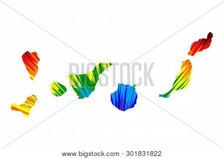 Canary Islands - Map Is Designed Rainbow Abstract Colorful Pattern, Islas Canarias Map Made Of Color