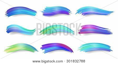 Set Of Isolated Colorful Brush Strokes Or Gradient Of Cool Or Dark Colors, Watercolor Smear Or Paint