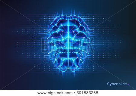 Robot Or Cyber Brain With Geometry Lines And Dots. Circuit Board On Human Or Artificial Intelligence