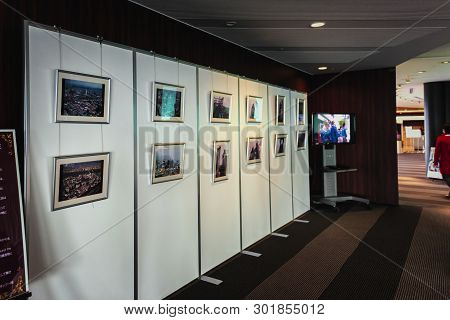 OSAKA, JAPAN - MAR 2015: Umeda Sky Building inside. Striking conjoined skyscrapers with gallery of photostory.