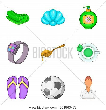 Slackness Icons Set. Cartoon Set Of 9 Slackness Icons For Web Isolated On White Background